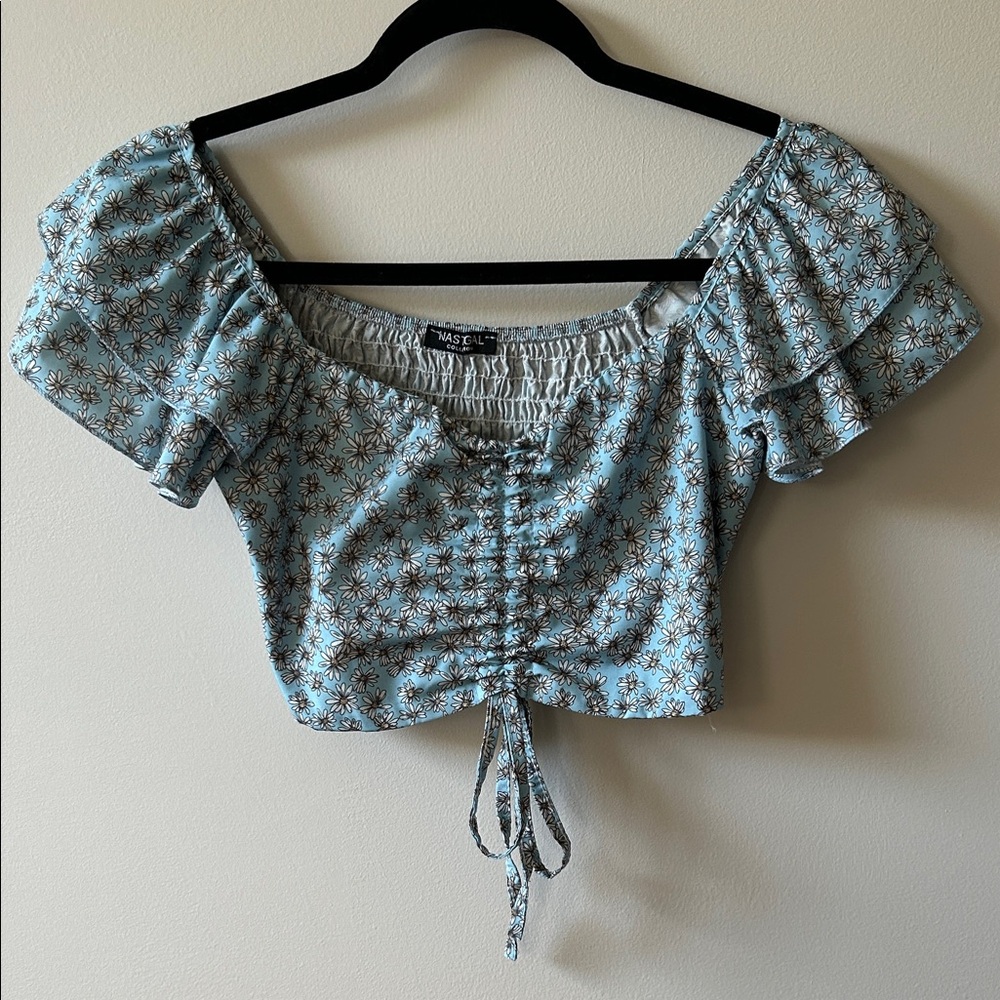 Nasty Gal Blue Floral Blouse